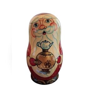 Vintage Matryoshka Santa Stacking Doll With 5 Ornaments